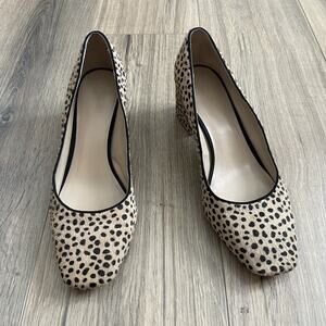 Ann Taylor Bette Leopard Calf Hair Block Heel Shoes Size 10 Animal Print GUC